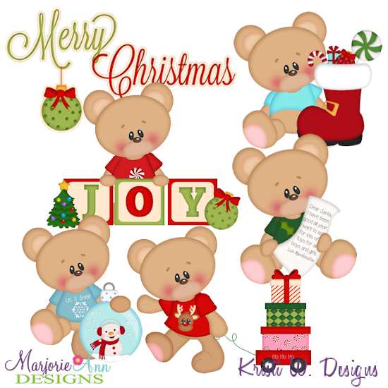 Marshmallow Bear Christmas Joy SVG Cutting Files + Clipart - Click Image to Close